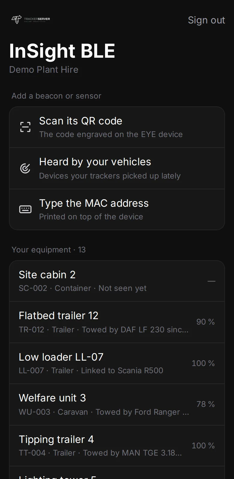 InSight BLE on a phone: equipment and the vehicle that has it